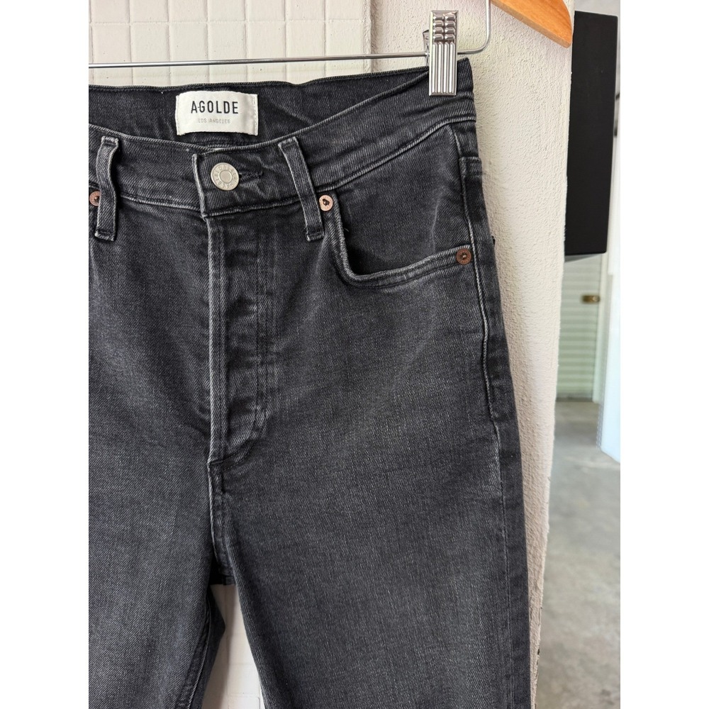 AGOLDE Nico High Rise Slim Jeans Cassette 25 Black Distressed Ripped Knee - Picture 3 of 9